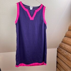 SIGRID OLSEN 100% Linen Pink & Navy Sleeveless Shift Dress. Size Medium